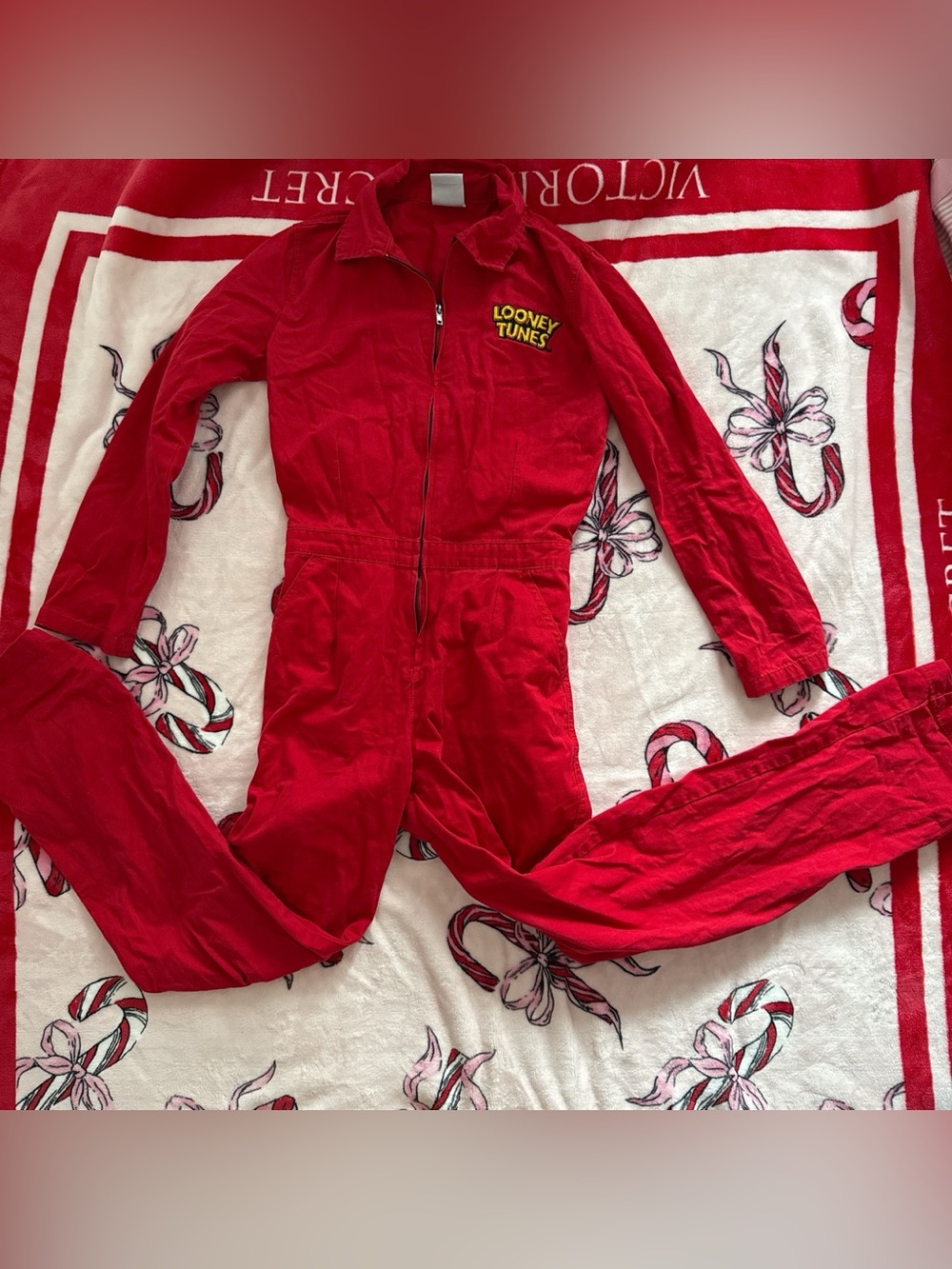 Forever 21 red looney tunes denim long sleeve jumpsuit S